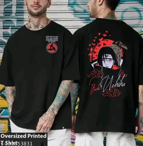 GARMIN Men's Drop Shoulder Cotton Oversized T-Shirt -Itachi Uchiha Anime Naruto Edition